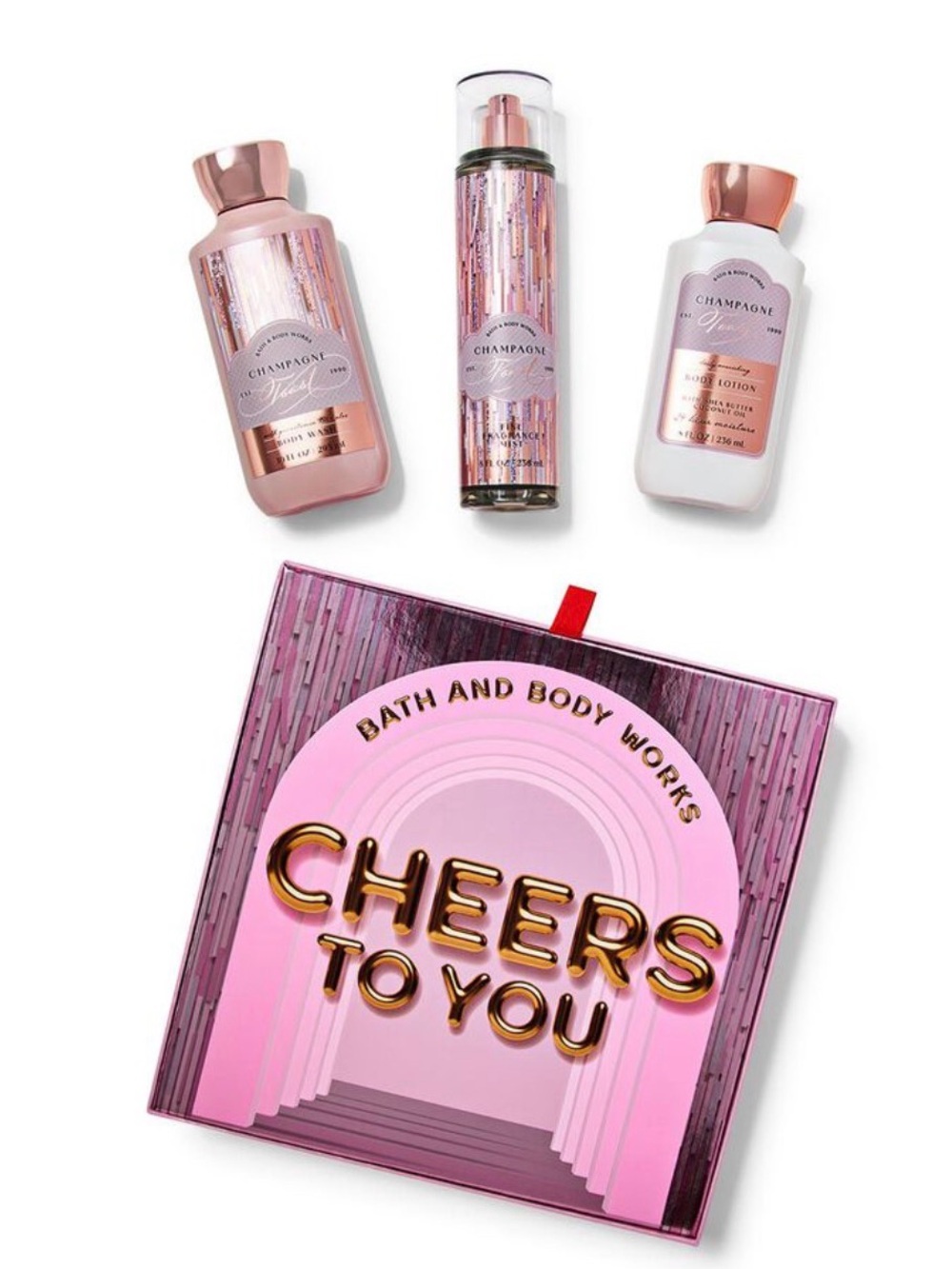 Bath & Body Works Champagne Toast Pink Gift Set with Rose Gold Accents